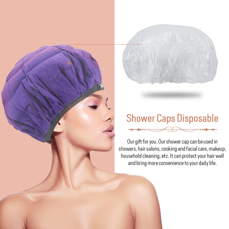 Boloye Flaxseed Deep Conditioning Heat Cap - Boloye Cordless 100% Safe Microwave Hot Cap for Natural Curly Textured Hair Care  Drying  Styling  Curling  Universal size (10 PCS One-time shower cap) (Purple) - Image 5